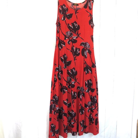 R & B Collection Red and Black Floral Sleeveless Maxi Dress - Picture 1 of 9